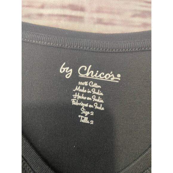 Chicos 2 Tee Shirt Womens L Black Short Elbow Sleeves V Neck Cotton - Picture 2 of 9